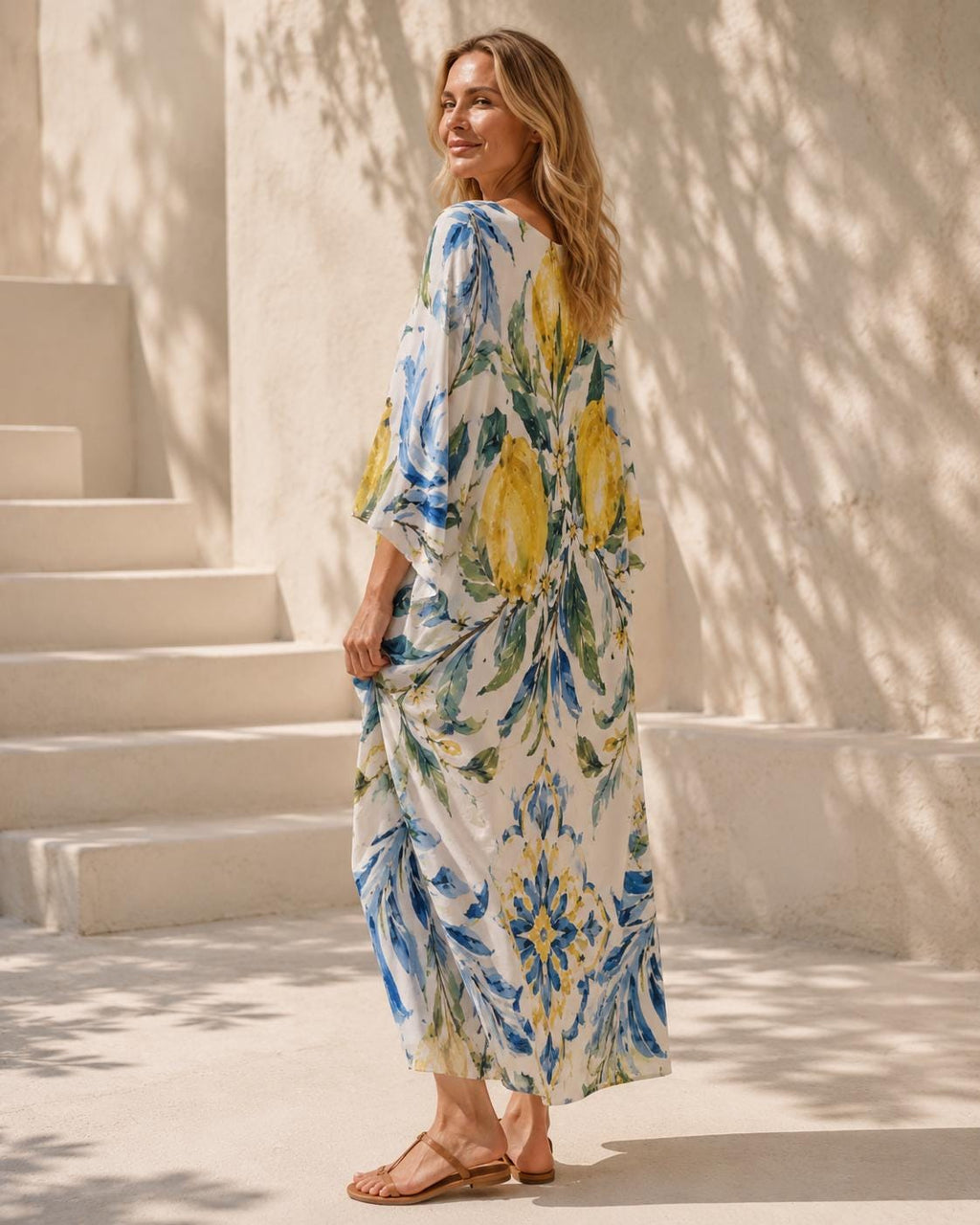 Lemon Kaftan Dress | Mediterranean Beach Cover-Up Resort Maxi
