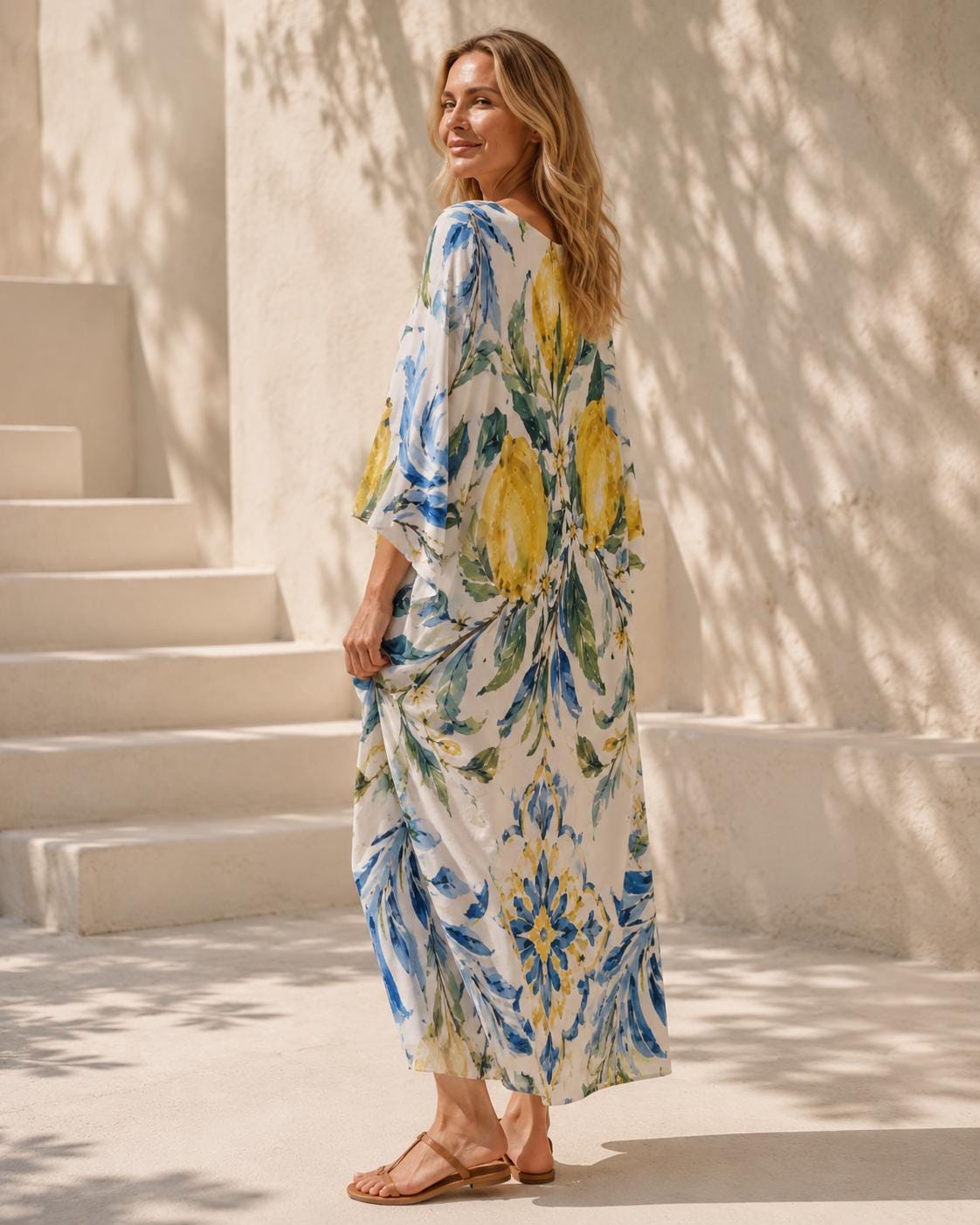 Lemon Kaftan Dress | Mediterranean Beach Cover-Up Resort Maxi