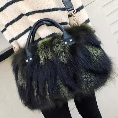 Women's textured fur shoulder bag in multicolor, gray, rose or royal blue