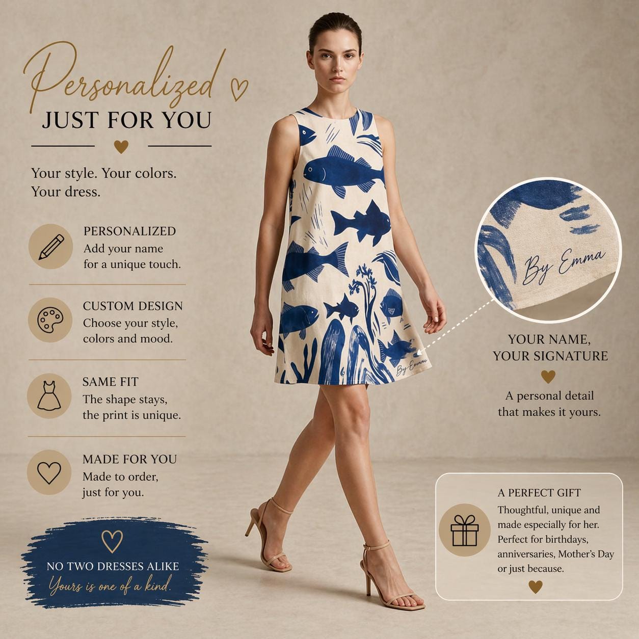 Custom A-Line Mini Dress | Personalized Print Summer Dress
