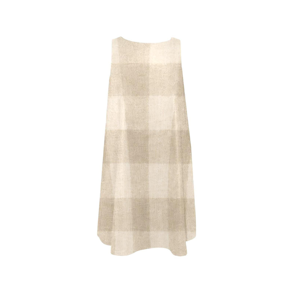Scandinavian Gingham Resort Dress | Beige Coastal A-Line Pocket Dress
