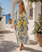 Lemon Kaftan Dress | Mediterranean Beach Cover-Up Resort Maxi