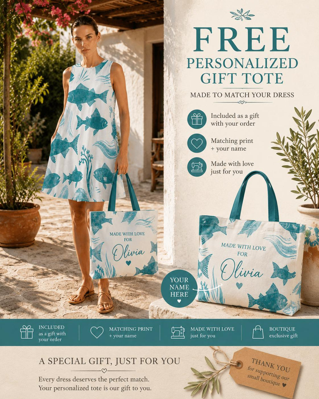 Coastal Fish Pocket Dress | Mediterranean Sleeveless Resort Dress