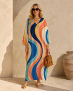 Retro Wave Kaftan Dress | Colorful 70s Resort Maxi Dress