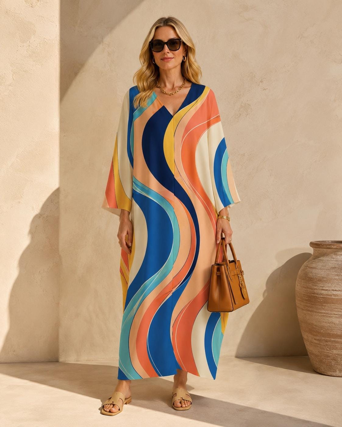 Retro Wave Kaftan Dress | Colorful 70s Resort Maxi Dress