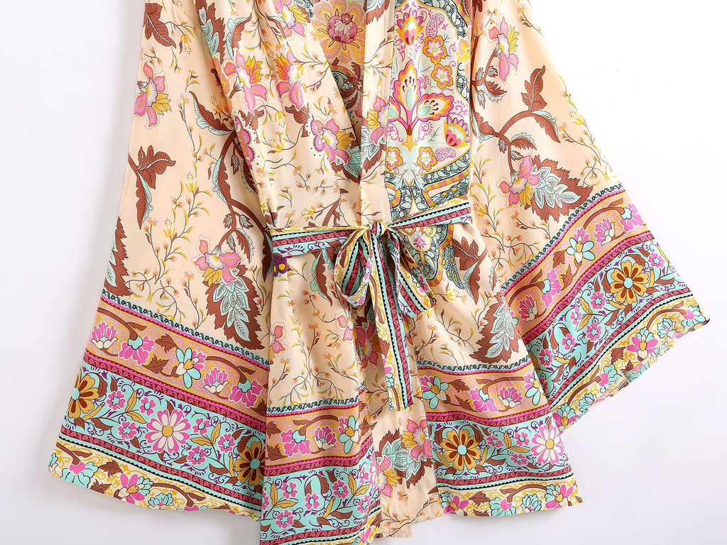 Women's loose belted rayon kimono jacket