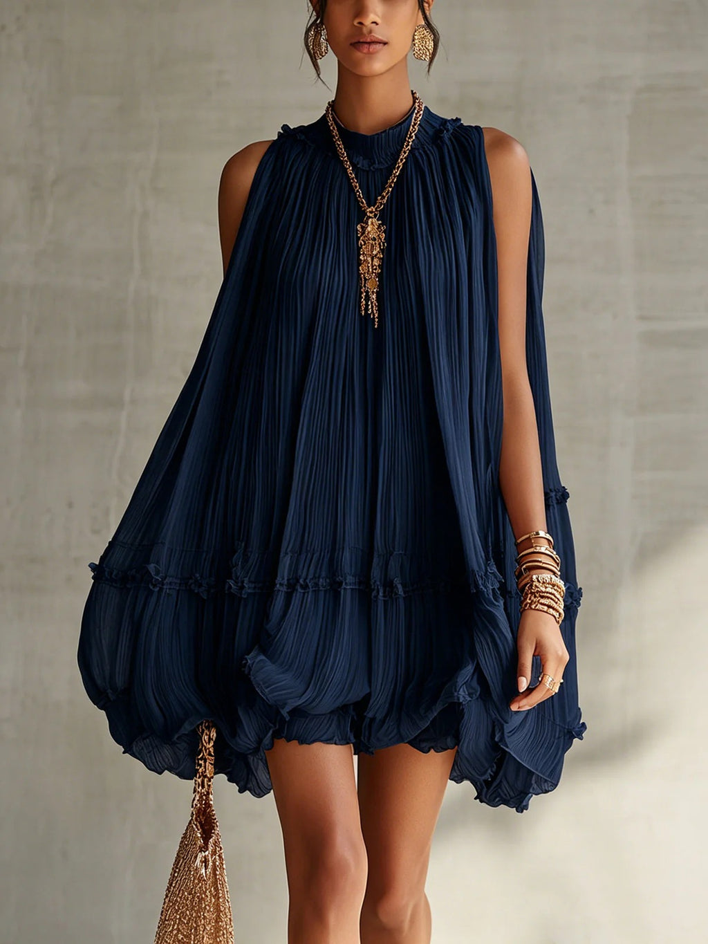 Sleeveless Pleated A-Line Mini Dress