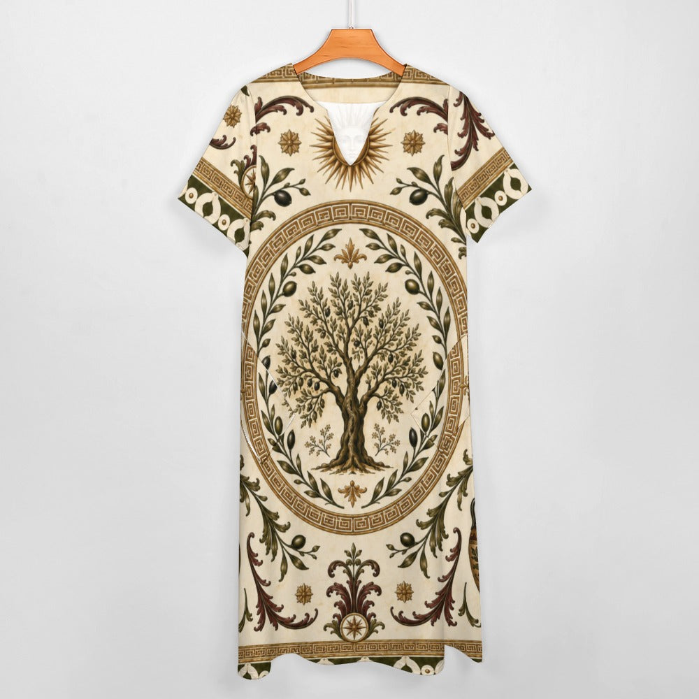 Ornate Arch 3/4 Sleeve Midi Dress | Neutral Heritage Print