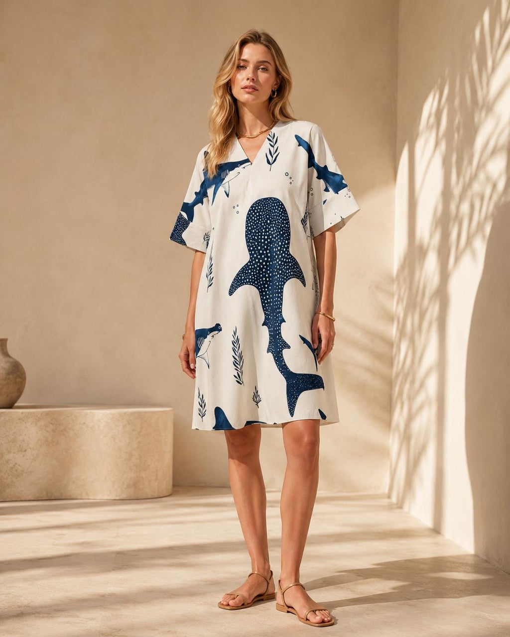 Whale Shark Tunic Dress | Ocean V-Neck Beachwear Dress