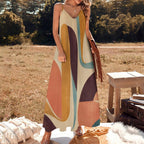 Retro Abstract Maxi Dress | 70s Geometric Resort Vacation Dress