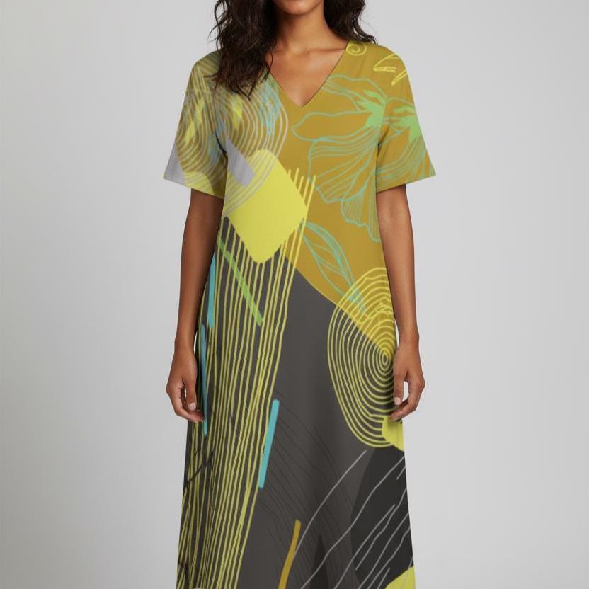 Abstract Art T-Shirt Dress | Modern Geometric Travel Dress