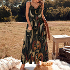 Dark Celestial Art Slip Maxi Dress | Spaghetti Strap Long Dress
