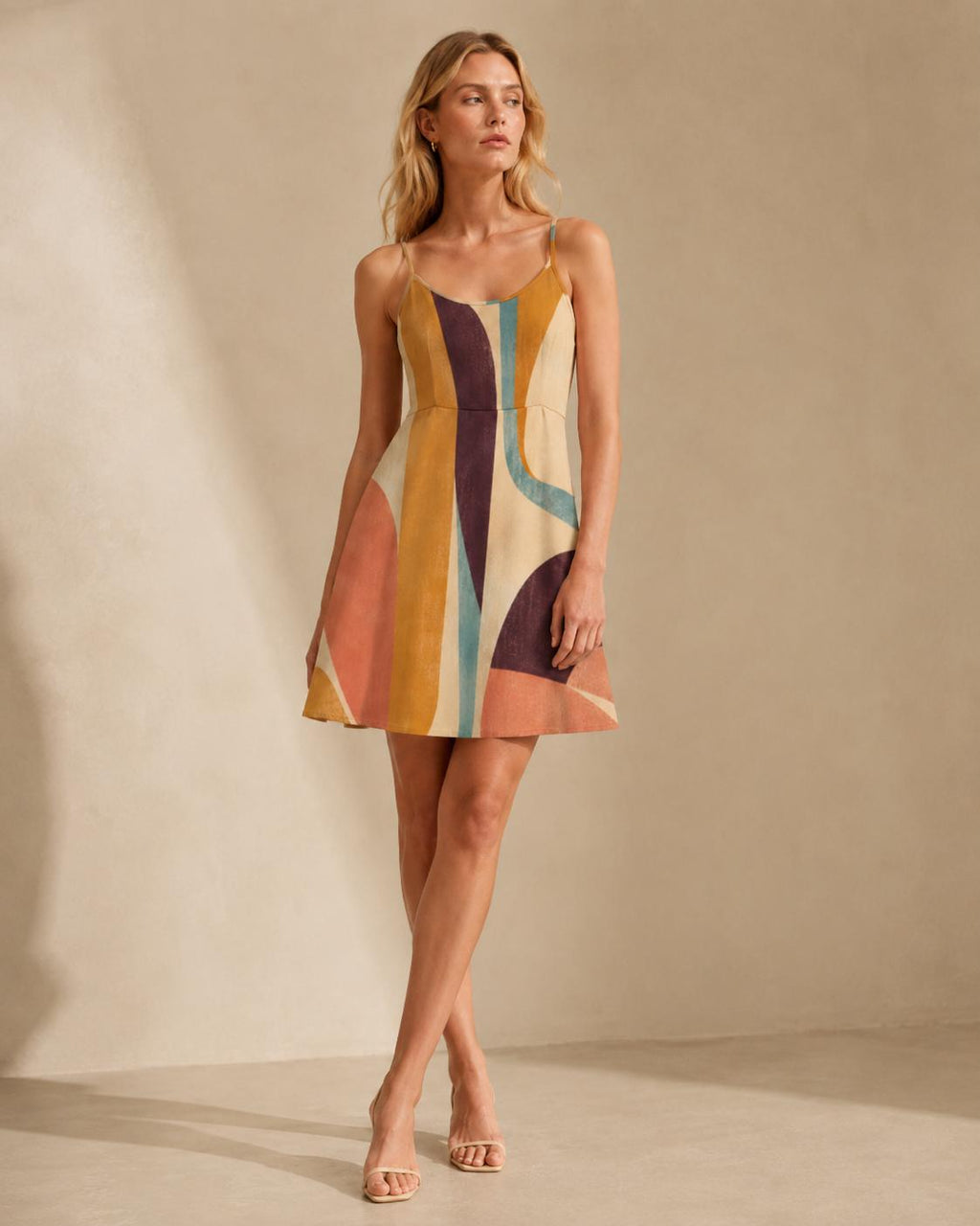 Abstract Spaghetti Strap Mini Dress | Retro Resort Sundress