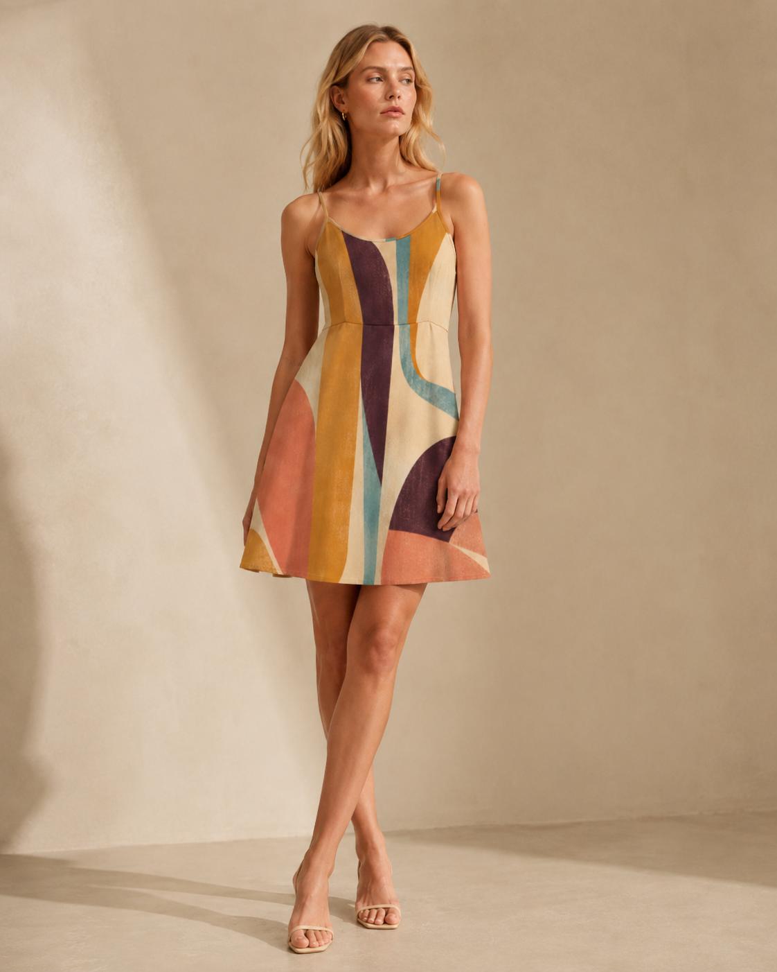 Abstract Spaghetti Strap Mini Dress | Retro Resort Sundress