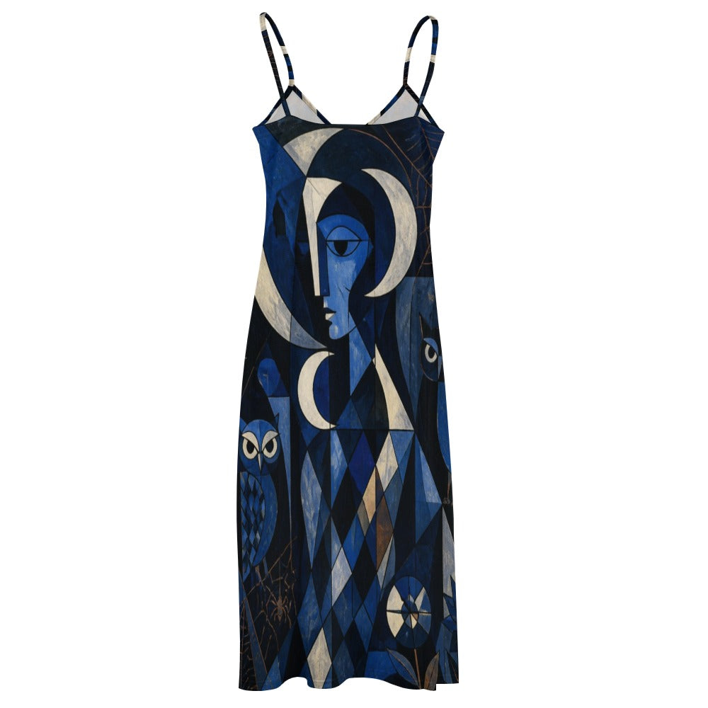 Celestial Art Slip Maxi Dress | Blue Spaghetti Strap Dress