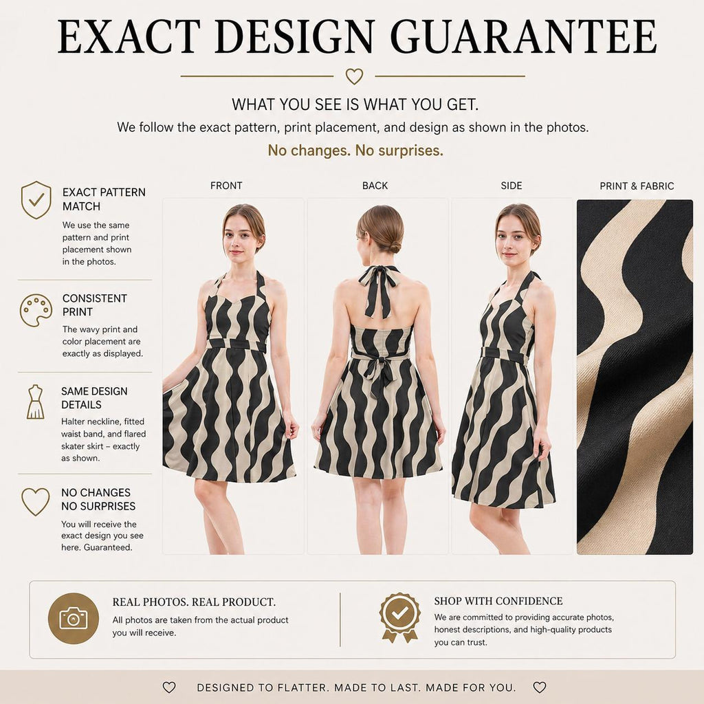 Black Beige Halter Mini Dress | Wedding Guest Date Night Dress