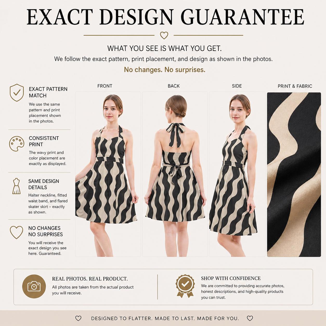 Black Beige Halter Mini Dress | Wedding Guest Date Night Dress