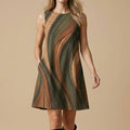 Retro Wave A-Line Midi Dress | Earth Tone Pocket Dress