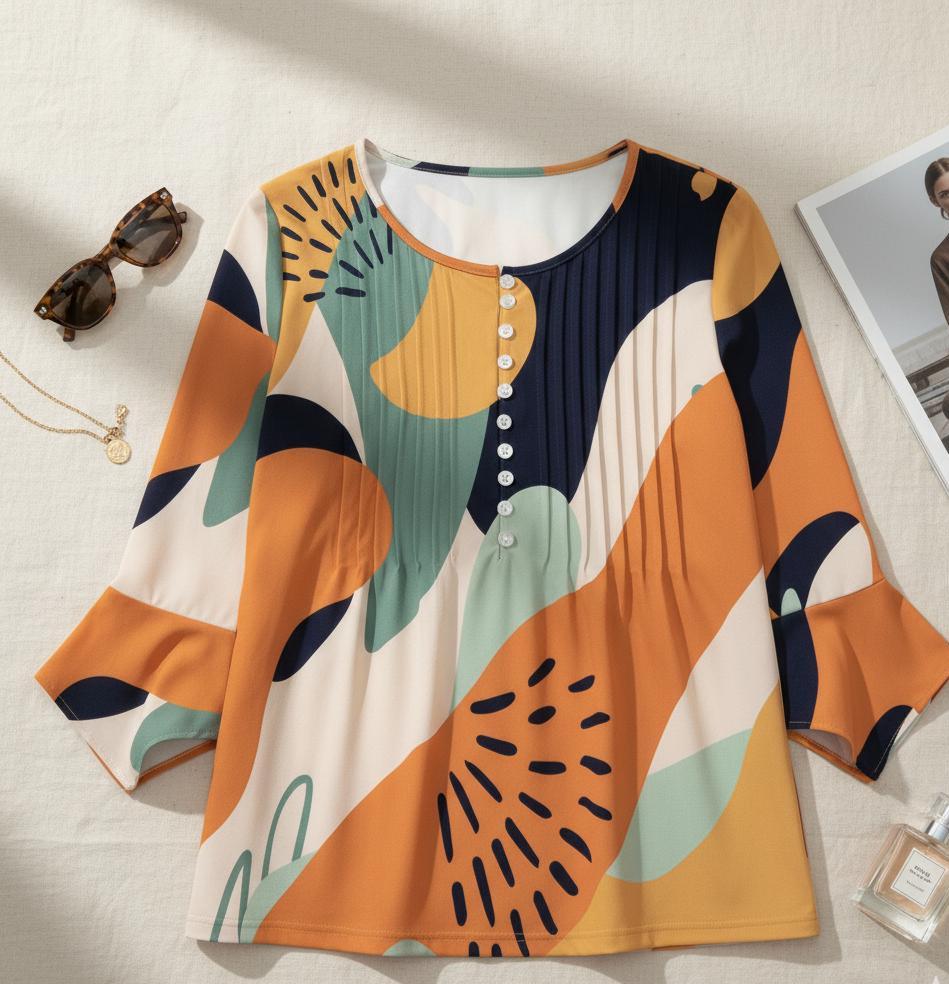 Boho Ruffle Sleeve Blouse | Abstract Print Summer Top