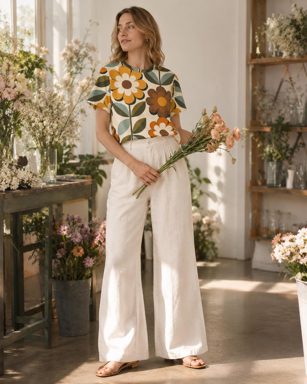 Retro Floral Cotton T-Shirt | 70s Colorful Boutique Tee