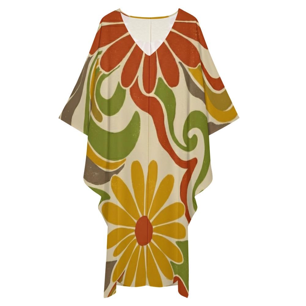 Retro Floral Kaftan Dress | 70s Boho Resort Maxi Dress