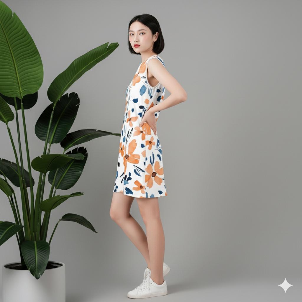 Boho Floral Mini Shift Dress | Sleeveless Summer Vacation Dress