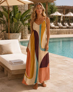 Retro Abstract Maxi Dress | 70s Geometric Resort Vacation Dress