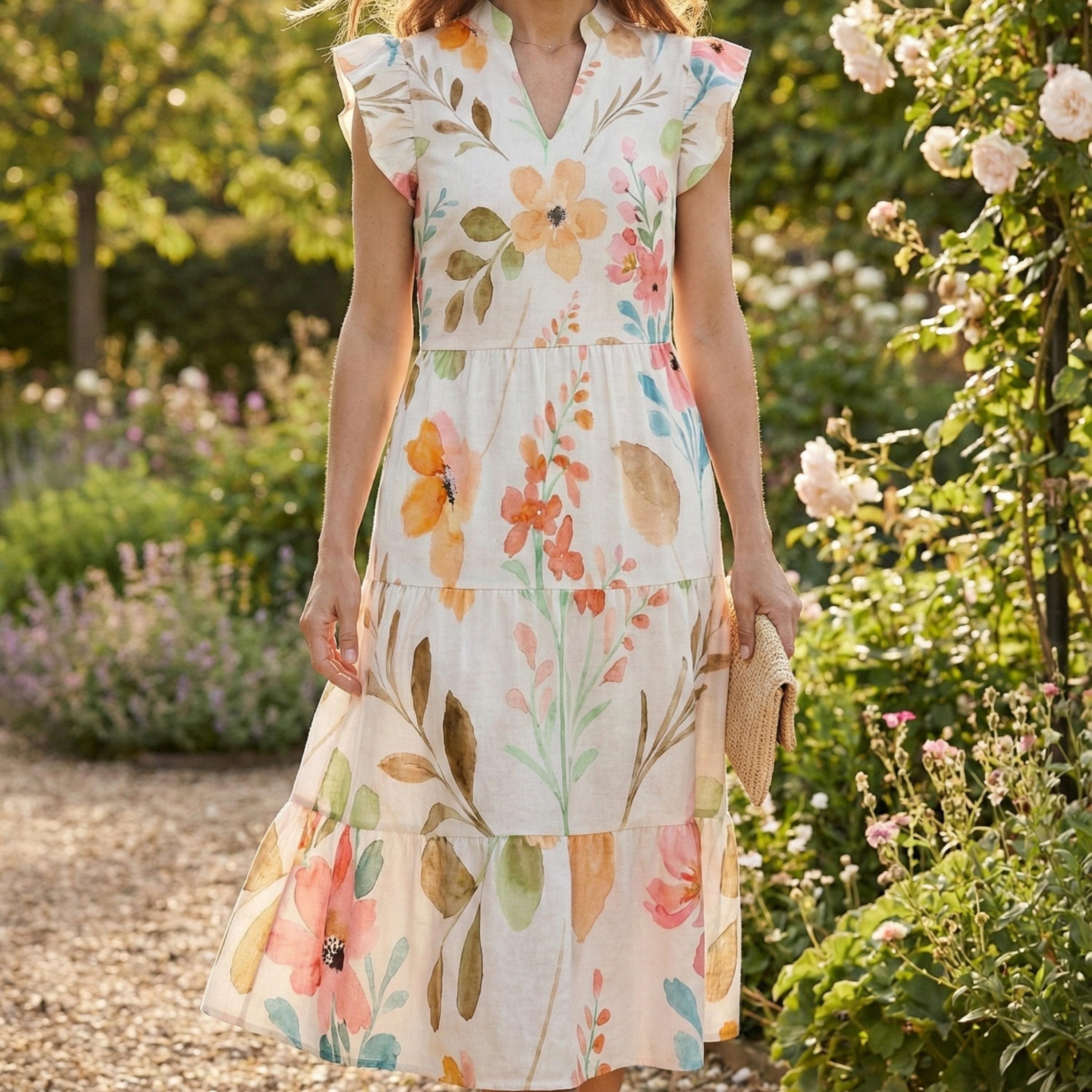 Floral Flutter Sleeve Midi Dress | Garden Party Summer Dress