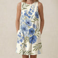 Blue Floral A-Line Dress | Mediterranean Pocket Sundress