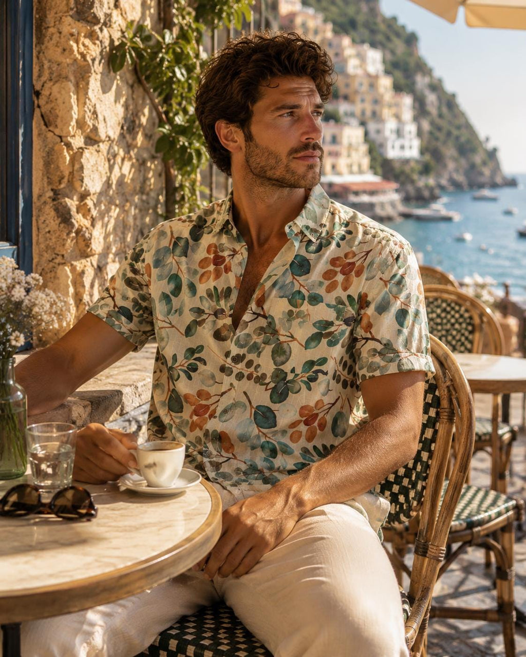 Men’s Botanical Watercolor Shirt | Coastal Summer Button-Up