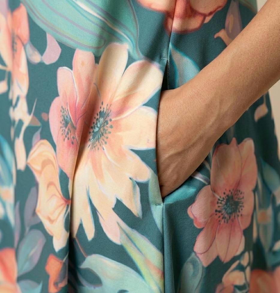 Botanical Floral A-Line Dress | Sleeveless Summer Dress with Pockets