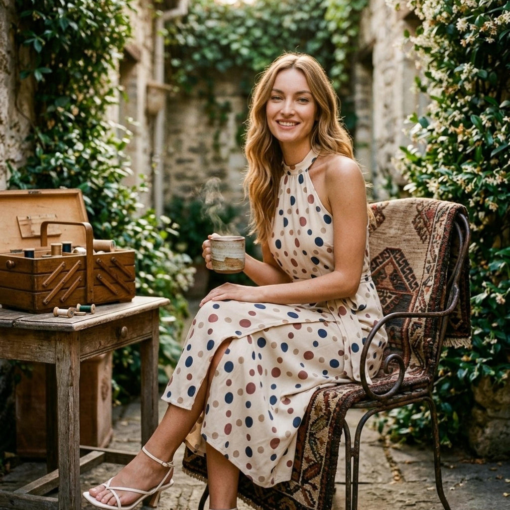Polka Dot Halter Maxi Dress | Elegant Vacation Wedding Guest Dress