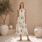 Lighthouse Cotton Midi Dress | Mediterranean Coastal Pocket Dress