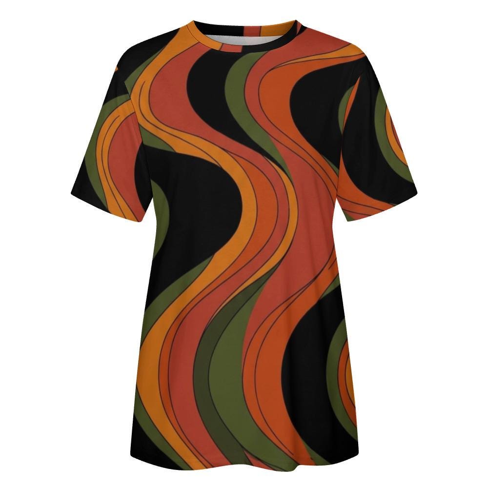 Retro Wave Oversized T-Shirt | 70s Abstract Cotton Tee