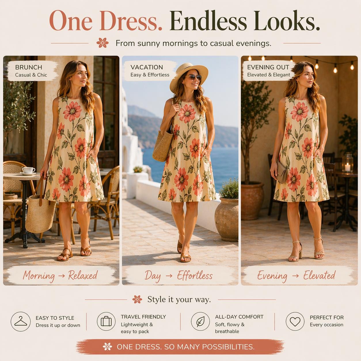 Botanical Floral A-Line Dress | Vintage Cottagecore Summer Dress