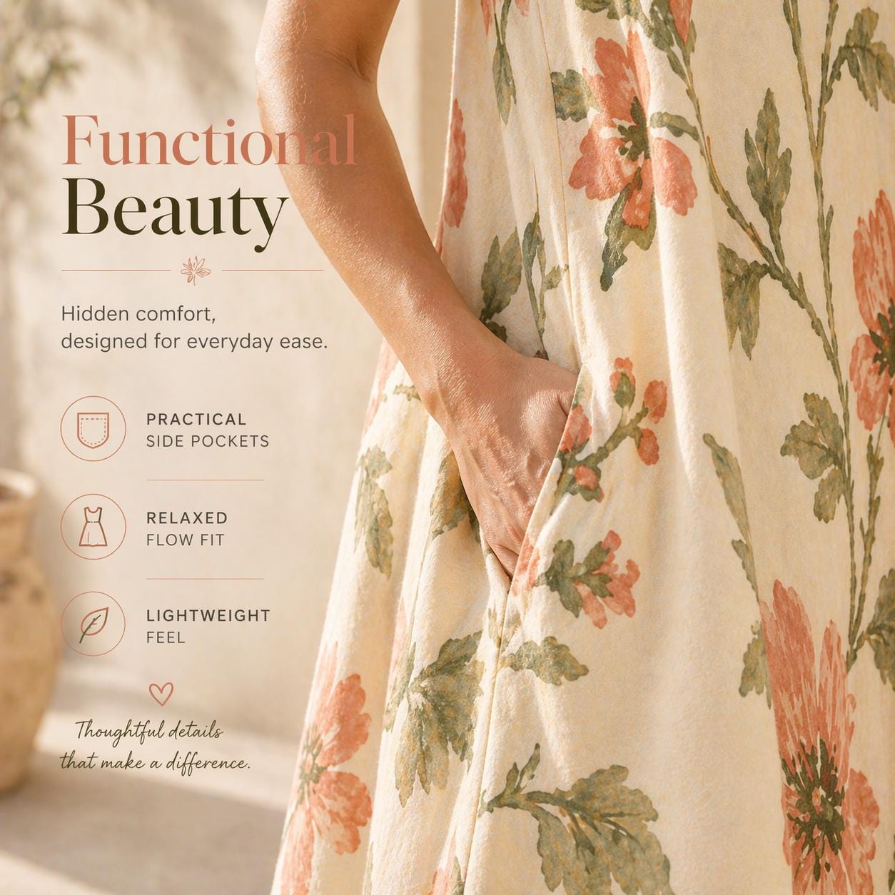 Botanical Floral A-Line Dress | Vintage Cottagecore Summer Dress
