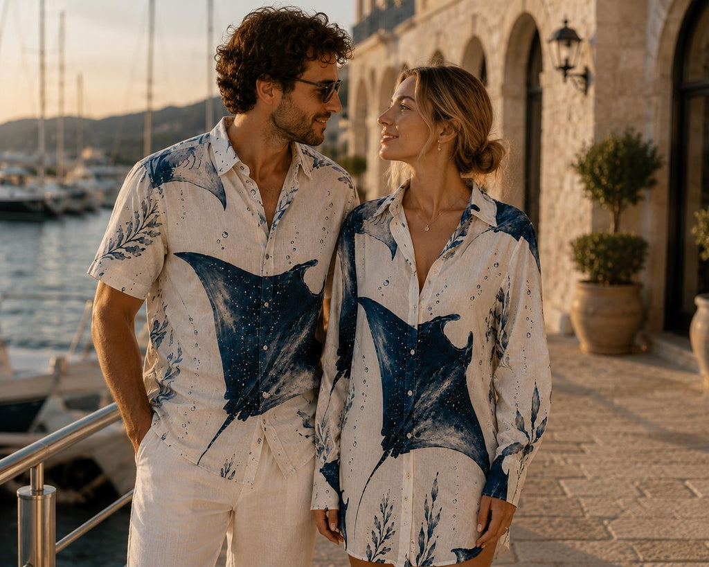 Men’s Manta Ray Cotton Shirt | Coastal Marine Resort Shirt