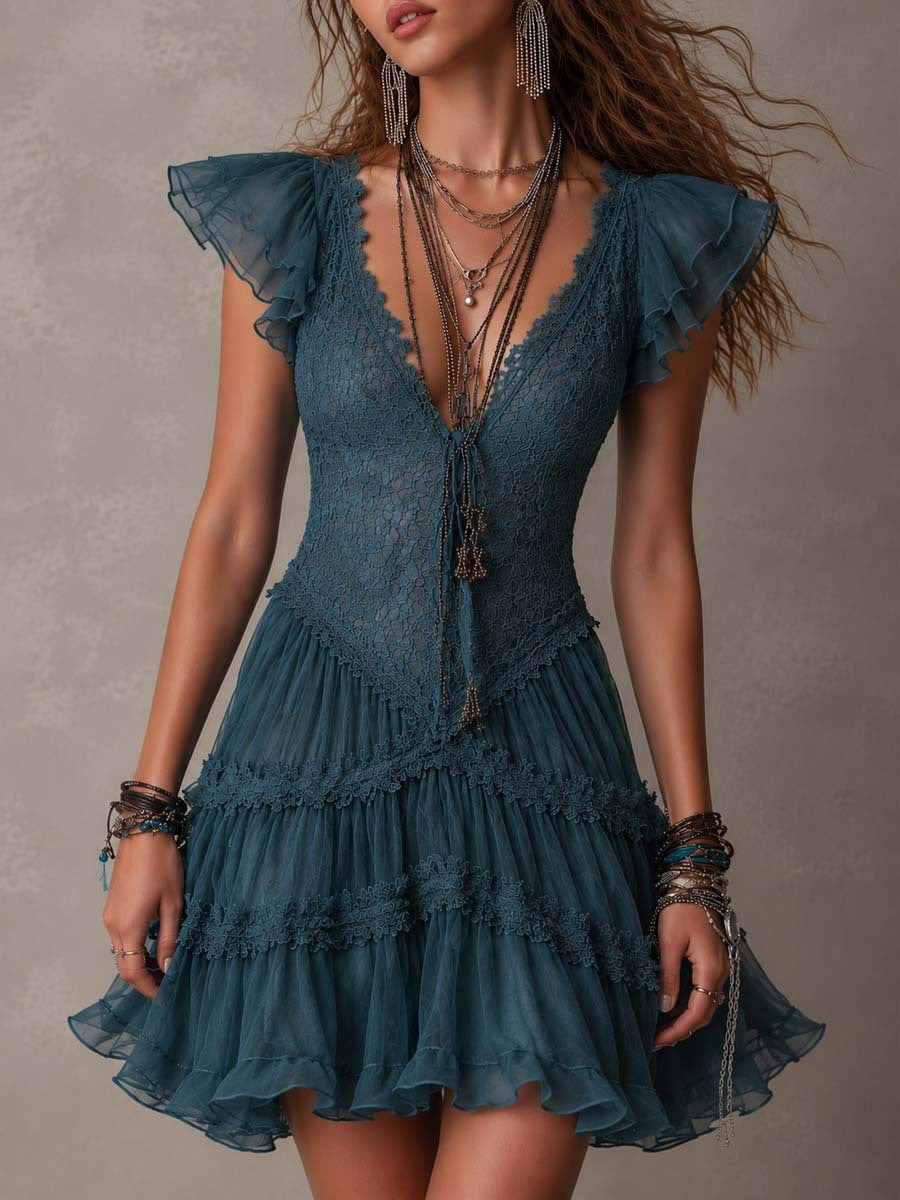Navy V-Neck Sleeveless Mini Dress