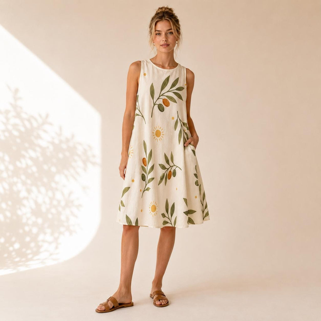Olive Branch A-Line Dress | Mediterranean Coastal Resort Dress
