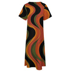 Groovy 70s Maxi Dress, Retro Wave V Neck Dress, Short Sleeve Statement Outfit