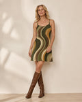Olive Abstract Mini Dress | 70s Spaghetti Strap Resort Dress