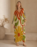 Retro Floral Kaftan Dress | 70s Boho Resort Maxi Dress