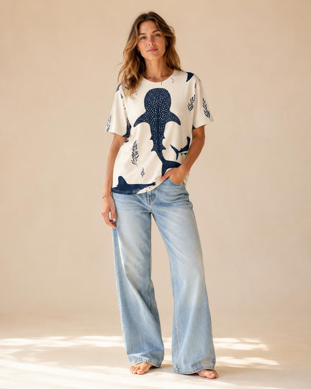 Whale Shark Cotton T-Shirt | Cream Coastal Ocean Graphic Tee