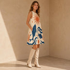 Mediterranean Fish A-Line Mini Dress with Pockets