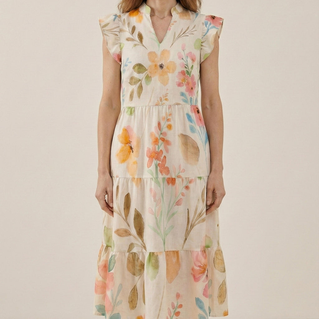Floral Flutter Sleeve Midi Dress | Garden Party Summer Dress