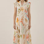 Floral Flutter Sleeve Midi Dress | Garden Party Summer Dress
