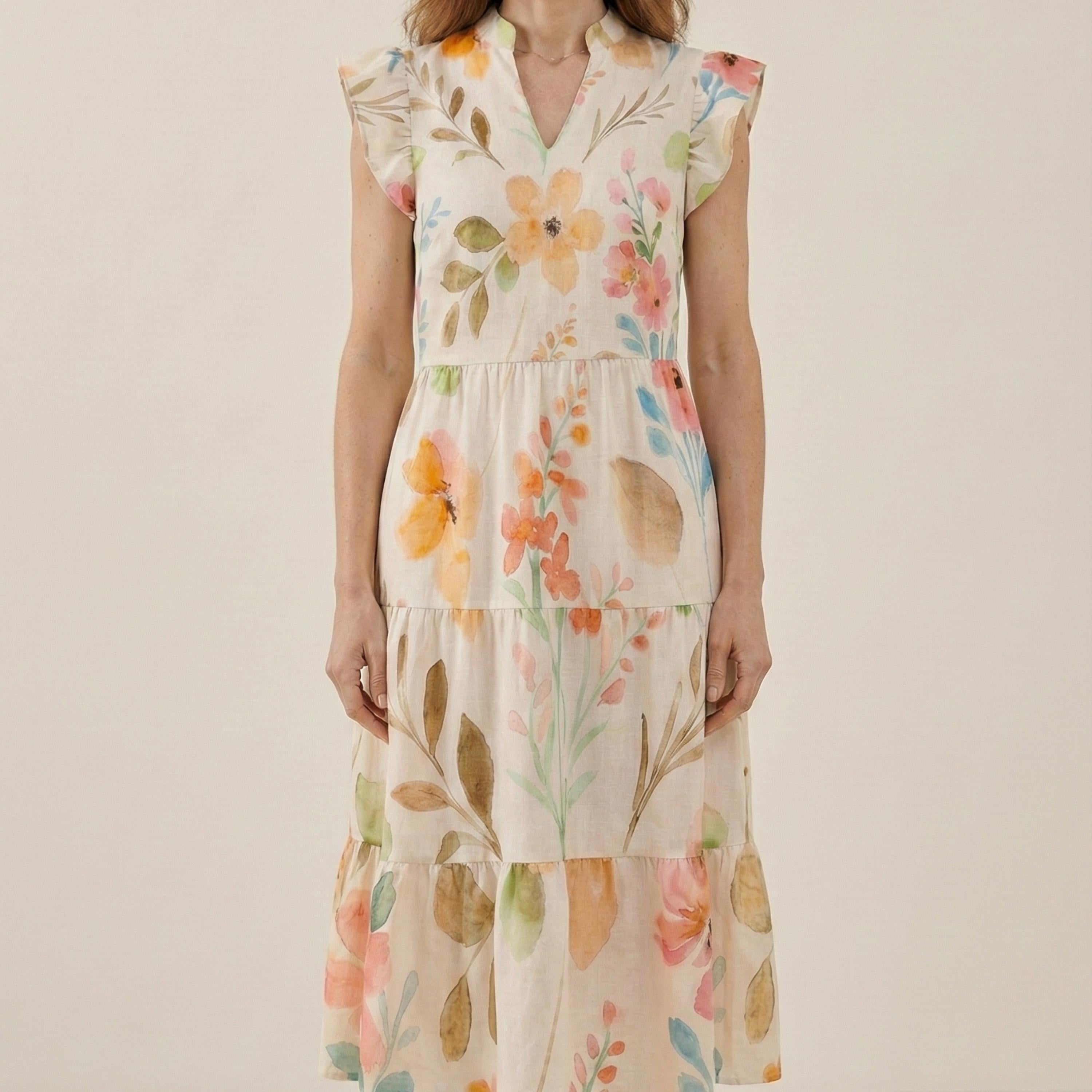Floral Flutter Sleeve Midi Dress | Garden Party Summer Dress