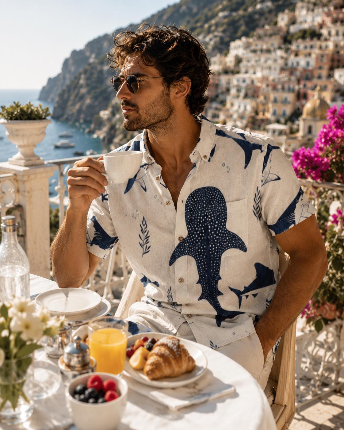 Men’s Whale Shark Cotton Resort Shirt | Coastal Ocean Button-Up