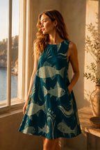 Coastal Fish A-Line Dress | Sleeveless Resort Vacation Dress
