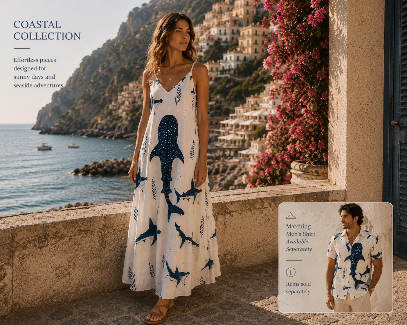 Whale Shark Maxi Dress | Ocean Print Coastal Resort Dress